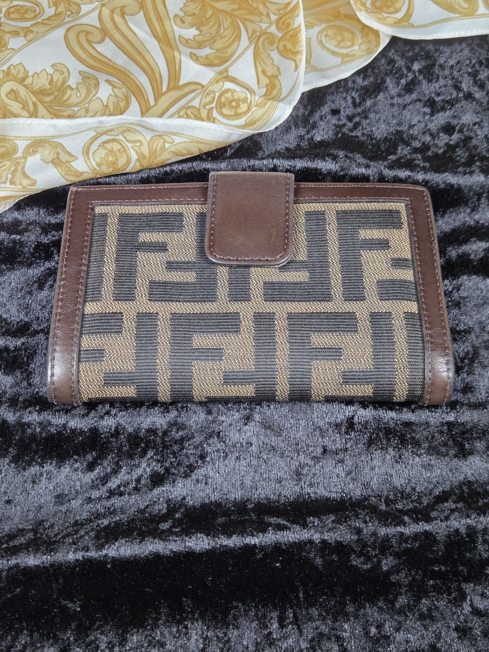 Authentic Fendi Vintage Zucca FF Continental Wallet Brown Leather Made in Italy